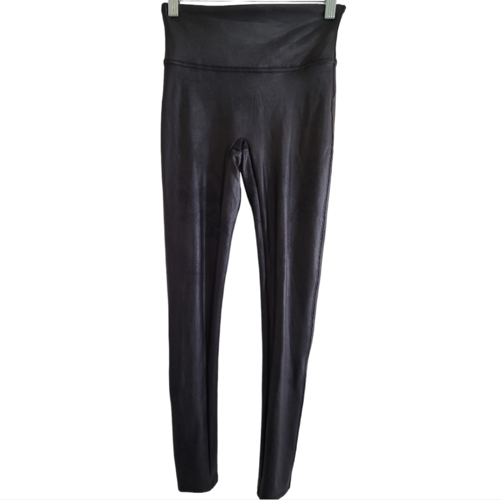 Spanx Faux Leather Black Legging Small Contoured Power Waistband Shapes Lifts - Picture 3 of 9